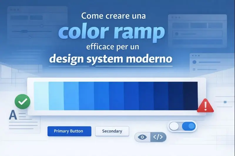 Color ramp blu con gradazioni progressive utilizzata in un design system moderno per UI e UX design