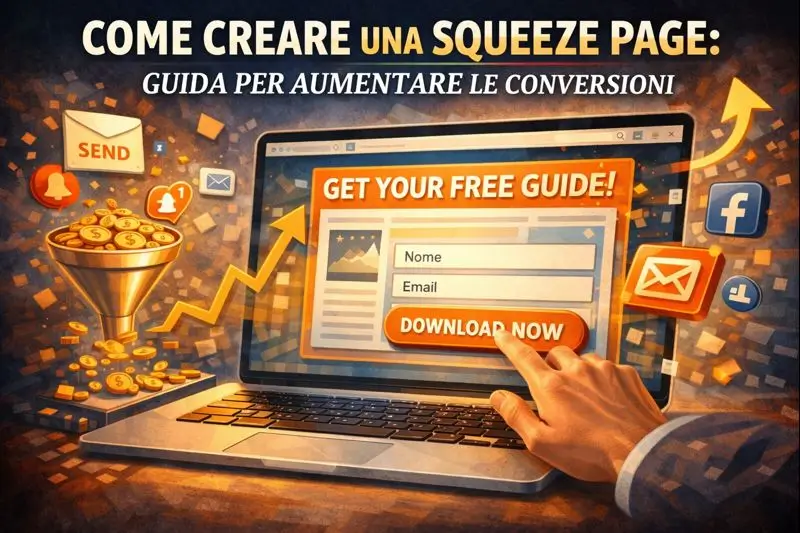 Esempio di squeeze page con modulo email e call to action per aumentare le conversioni online.